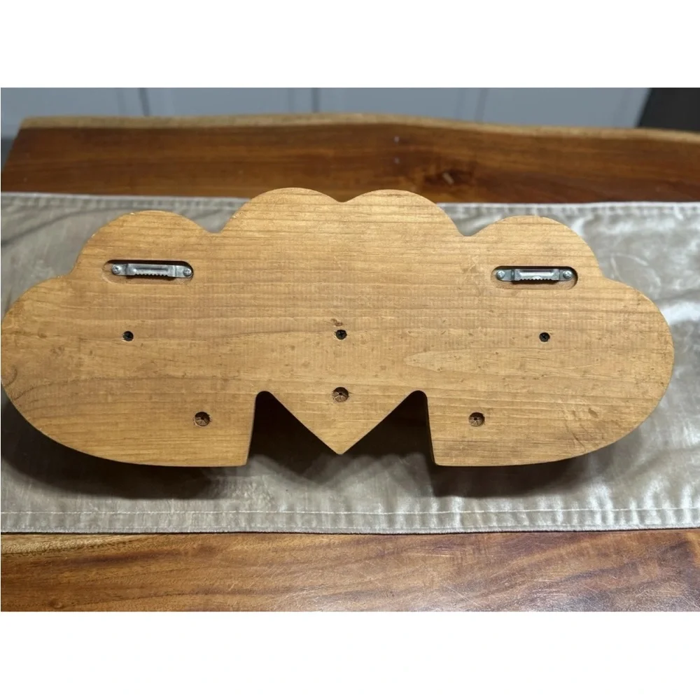 Vintage Solid Wooden Heart Shelf with 3 Peg Hooks 21” Beautiful Piece